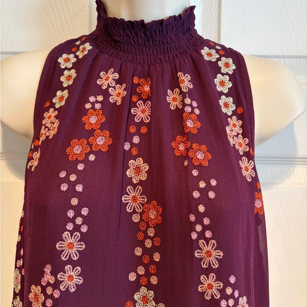 NWT Anthropologie Floreat Embroidered Floral Mock Neck Boho Top Size S